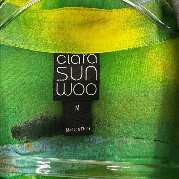 Clara Sun Woo Button up Shirt Medium Green Multicolor Flyaway - Picture 3 of 9
